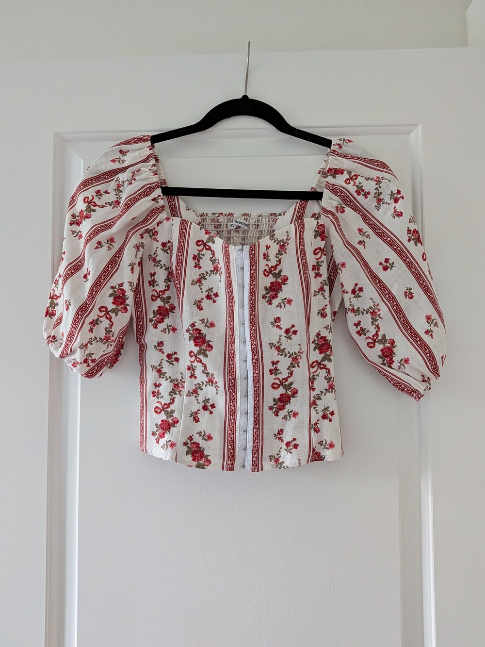 Reformation Romi Linen Blouse Red Floral